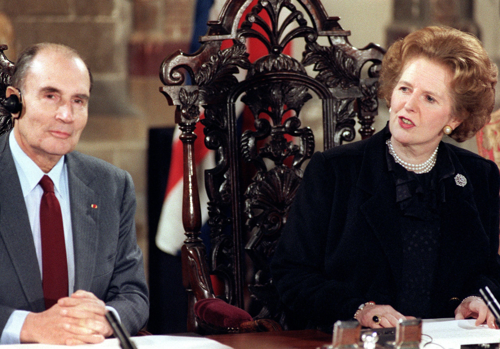 François Mitterrand with Margaret Thatcher in 1986