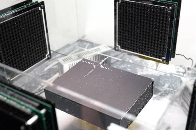 A picture of the speaker array used by Japanese scientists to levitate polystyrene particles.