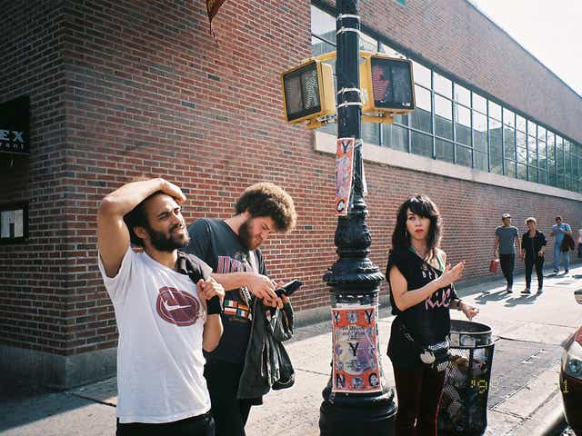 Yuck: Ed, Jonny and Mariko hanging out on a street corner in New York - Max not pictured