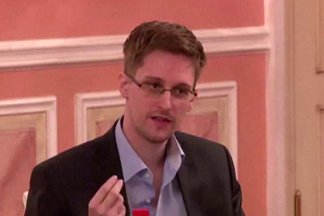 Edward Snowden speaking during his dinner with a group of four retired US ex-intelligence workers and activists at a luxurious room in an unidentified location.