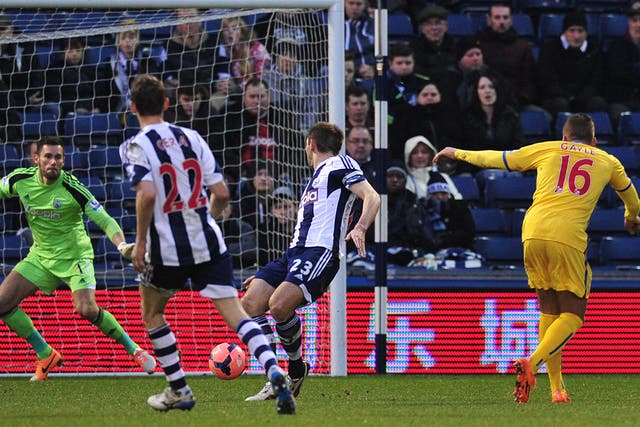 Dwight Gayle scores for Crystal Palace in their 2-0 win over West Brom