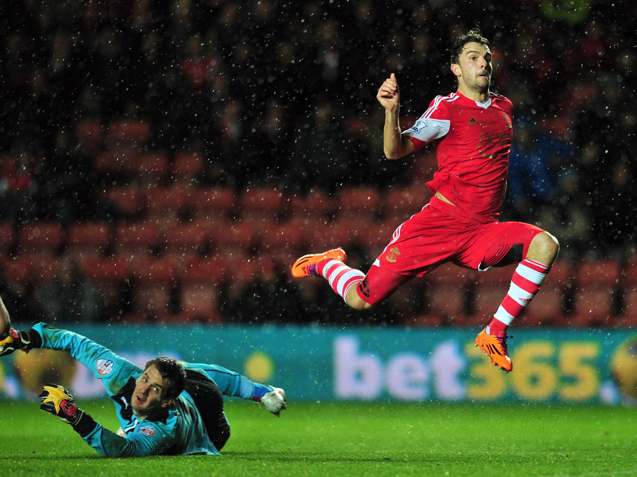Southampton striker Jay Rodriguez shoots against Burnley