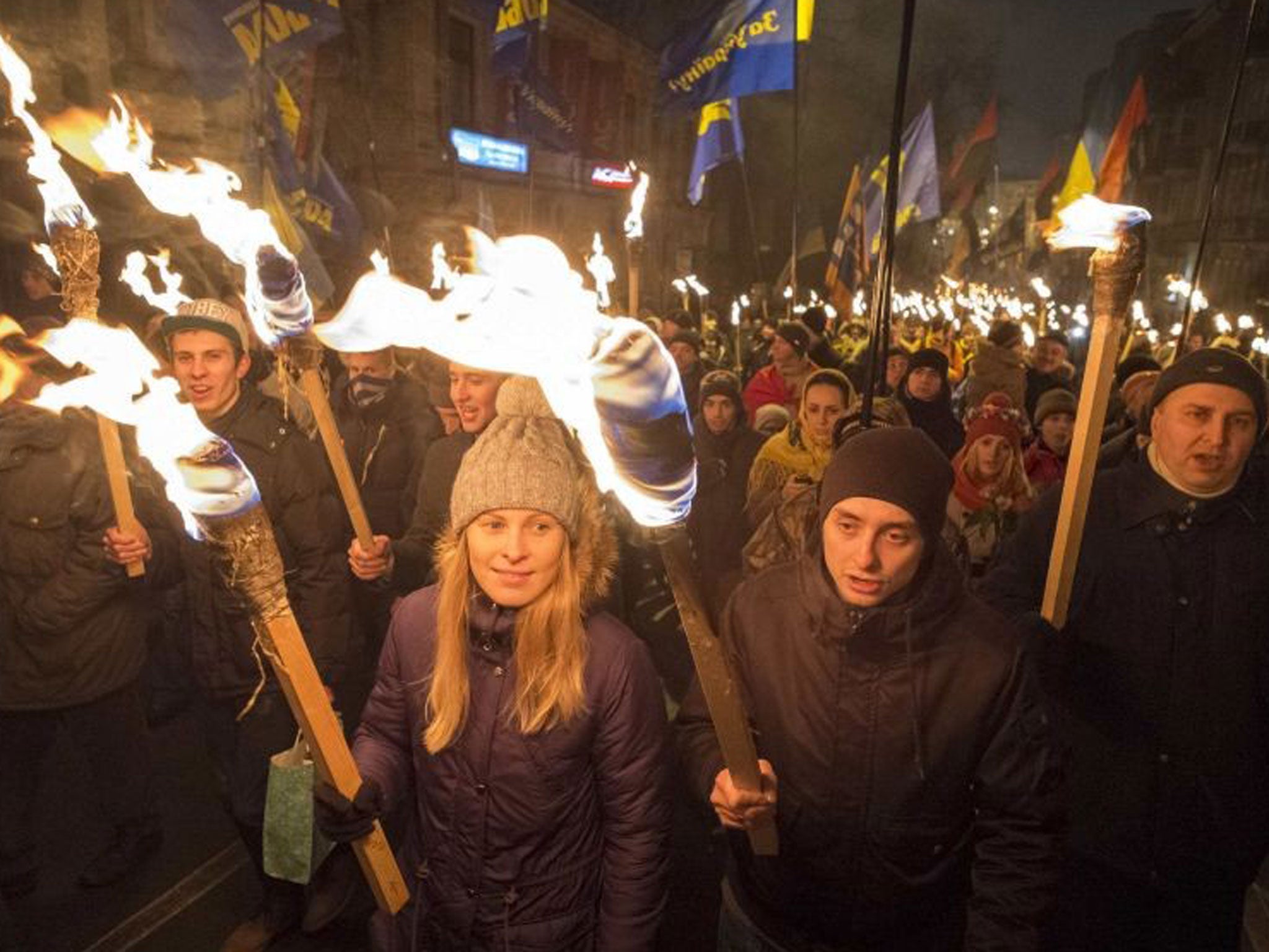 Svoboda members mark the birth date of nationalist