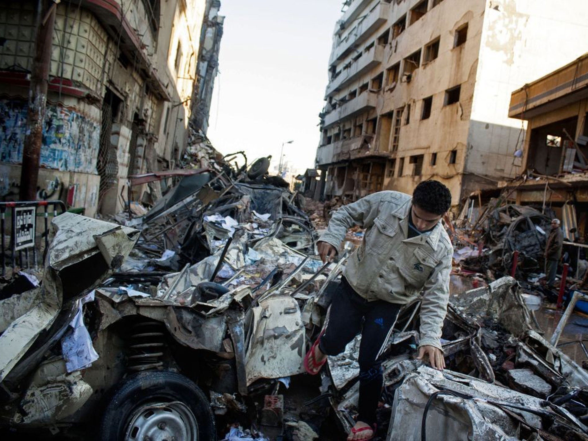 Destruction: Wreckage at the police station in Mansoura after Christmas Eve’s bomb blast