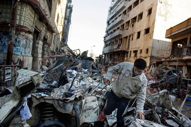 Destruction: Wreckage at the police station in Mansoura after Christmas Eve’s bomb blast