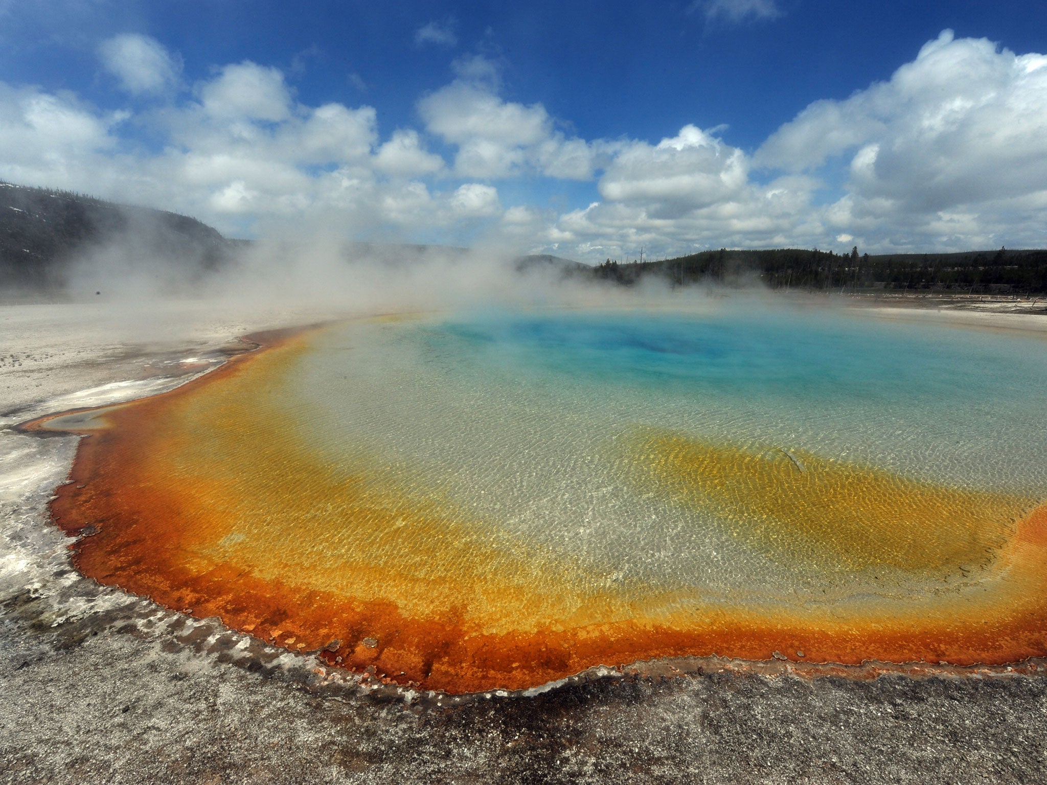 A three-year-old was taken to hospital with severe burns after running into a Yellowstone geyser