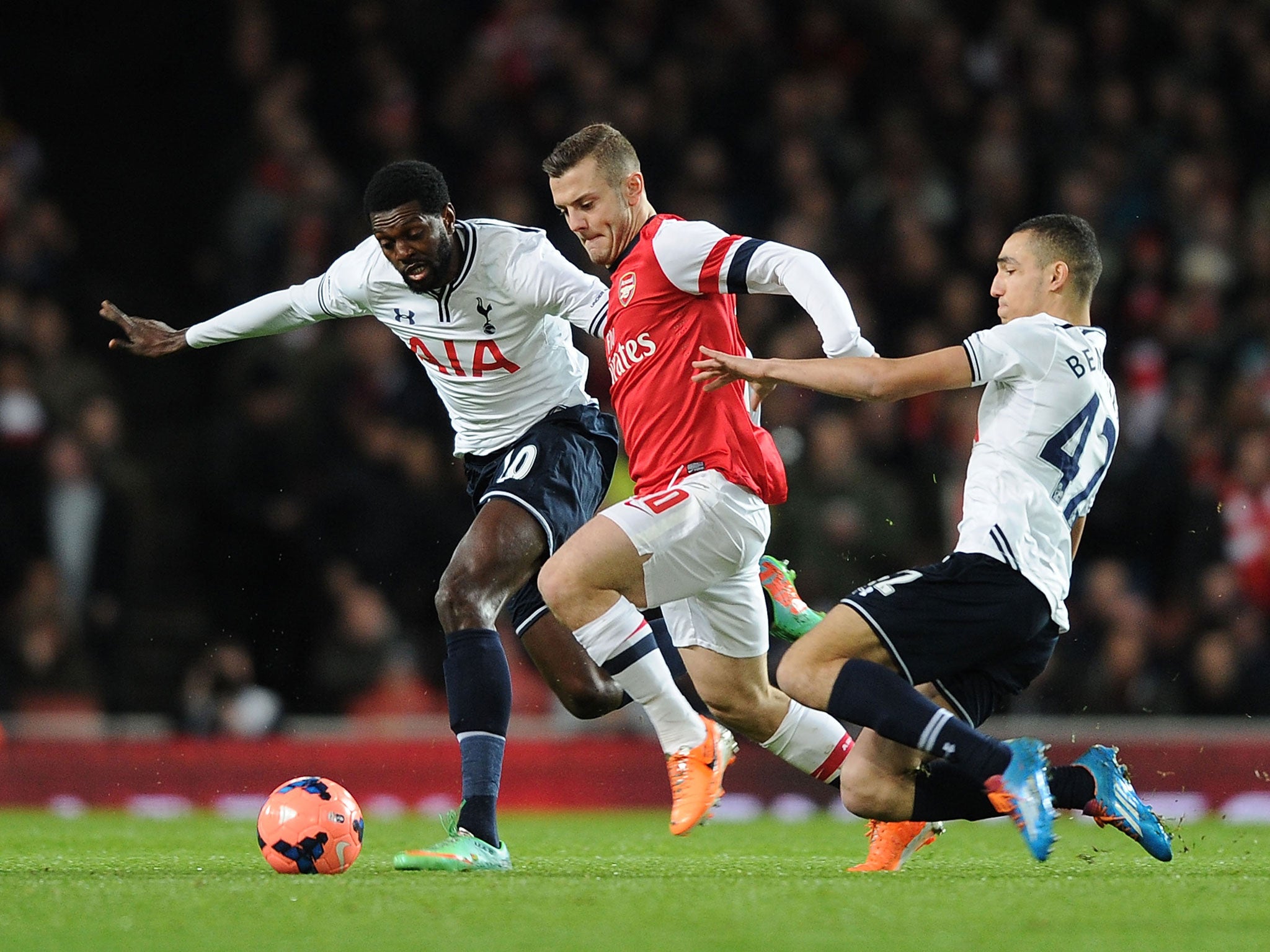 Jack WIlshere attempts to unlock the Tottenham defence during Arsenal's 2-0 FA Cup victory