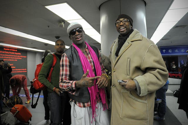 Dennis Rodman arrives in North Korea along with the All-Star basketball team that will face the national side for charity