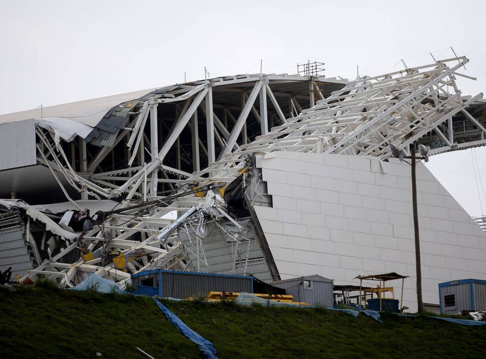 Sao Paulo Stadium in Brazil, were two workers were killed during its construction after a crane collapsed