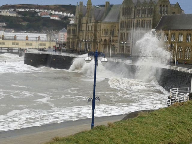 Waves batter the Aberystwyth Coast