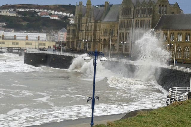 Waves batter the Aberystwyth Coast