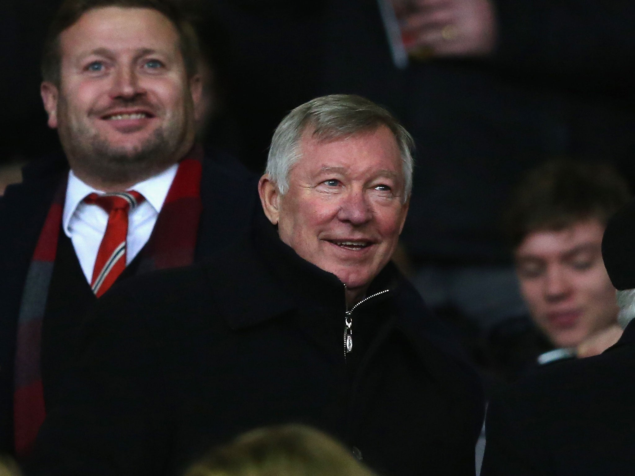 Sir Alex Ferguson watches Manchester United from the stands
