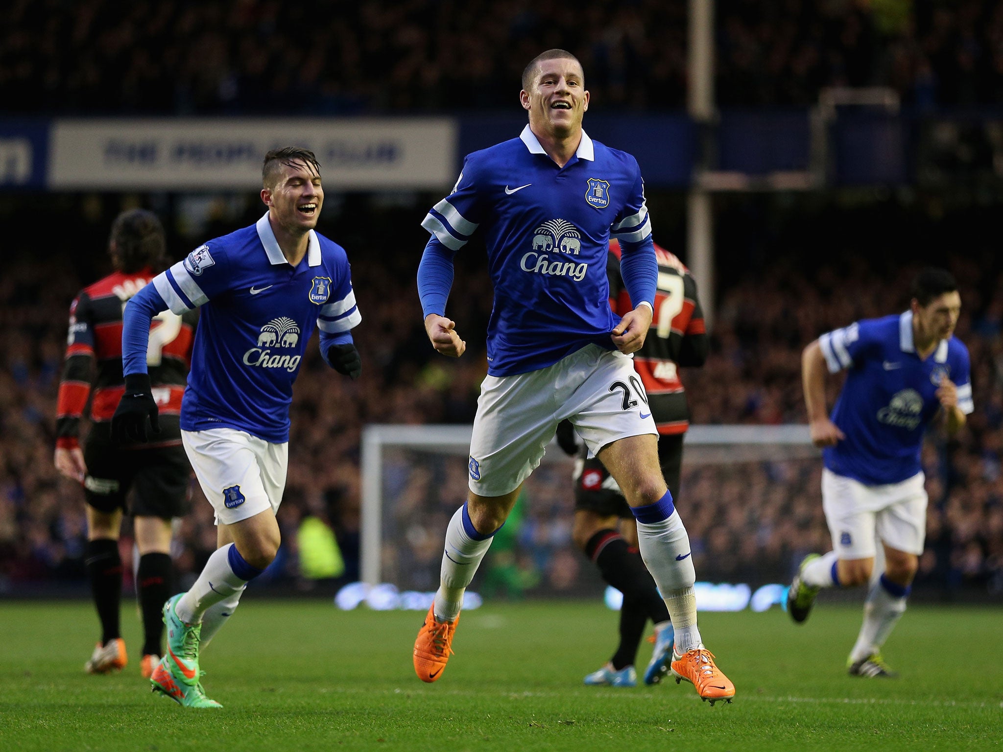 Ross Barkley celebrates his goal in the 4-0 FA Cup victory over QPR