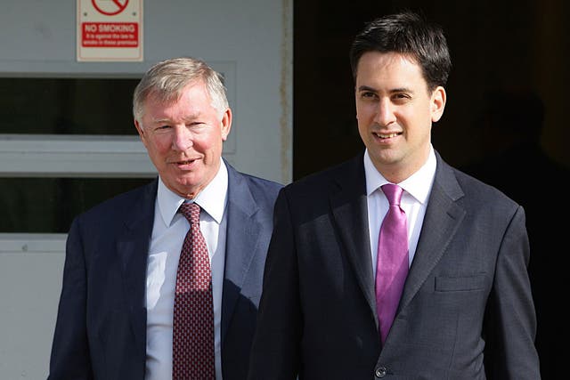 Alex Ferguson and Ed Miliband at Manchester United's training ground in 2010