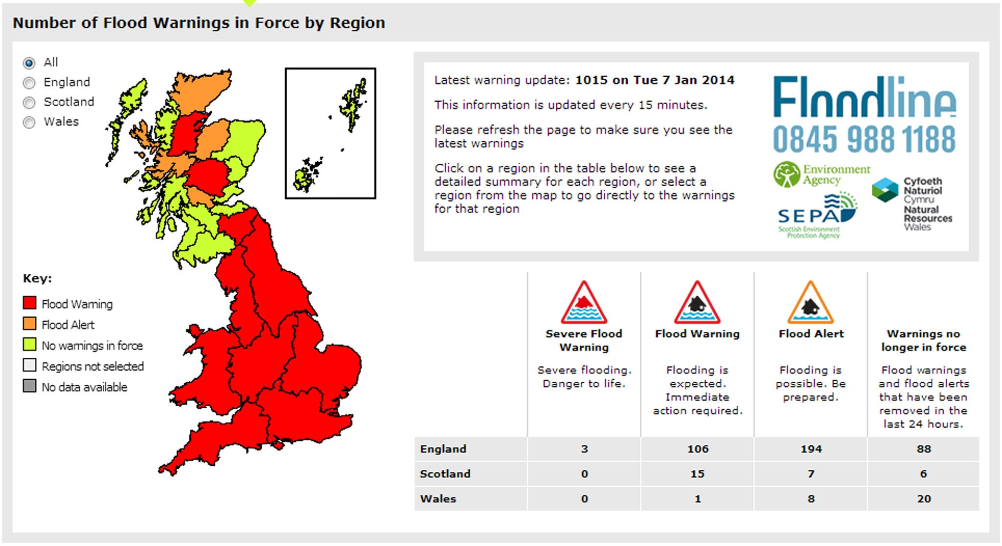 The Met Office advised people to check in with the Environment Agency regularly to find out how their region was affected