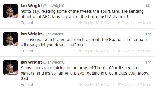 Ian Wright blasted both Tottenham and Arsenal fans for their behaviour in reacting to Theo Walcott's injury