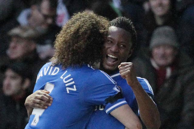 John Obi Mikel celebrates scoring against Derby, but one Blues fan wasn't smiling after Lee Mitchell promised to get the midfielder's name tattooed on his bum if he scored