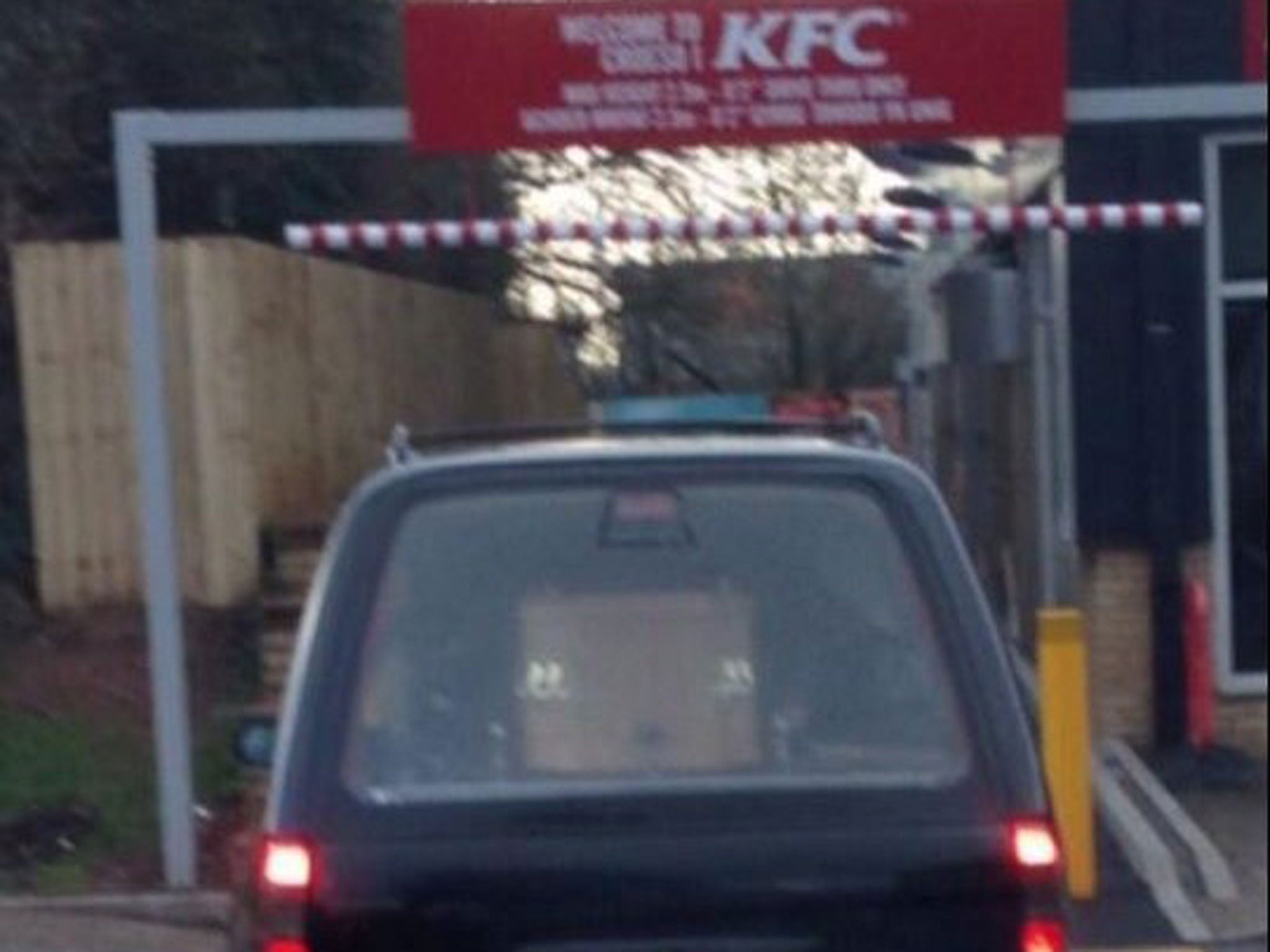 Twitter user Craig Davies claims to have taken this photo of a hearse at the drive-through of a fast-food restaurant
