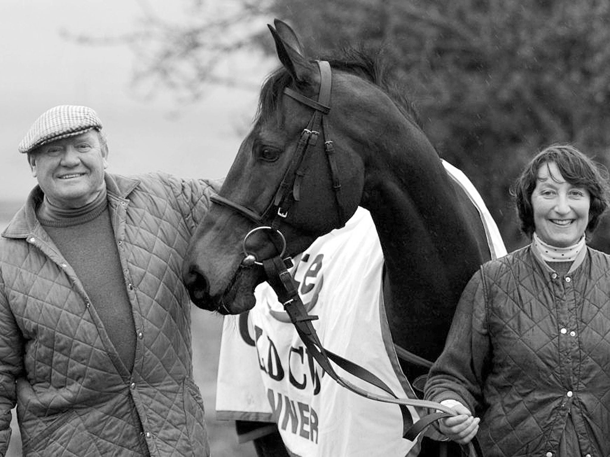 Biddlecombe and his wife Henrietta Knight in 2002 with their horse Best Mate, who won the Cheltenham Gold Cup three years in a row