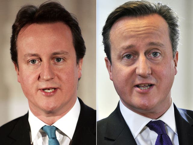 Hair today: David Cameron with a bouffant style (left) and his current cut