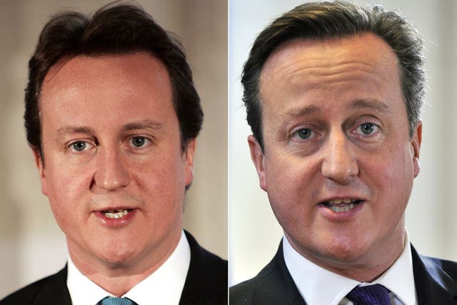 Hair today: David Cameron with a bouffant style (left) and his current cut