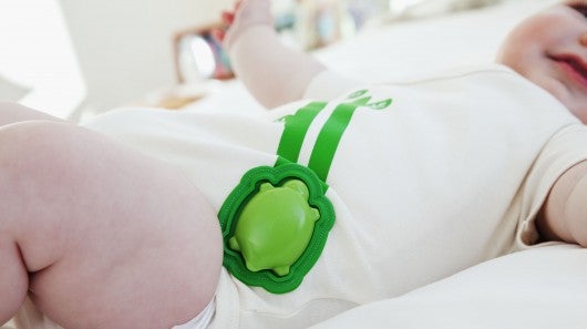 The Mimo Baby monitor with its 'turtle' sensor. The outfit also comes with a paired smartphone app that can supply parents with alerts about their child's behaviour.