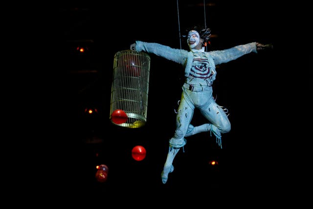 An aerialist performs during Quidam, a show by Cirque du Soleil, at the Royal Albert Hall
