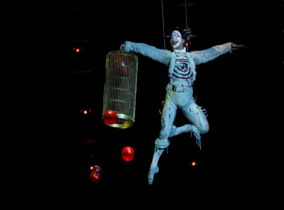 An aerialist performs during Quidam, a show by Cirque du Soleil, at the Royal Albert Hall