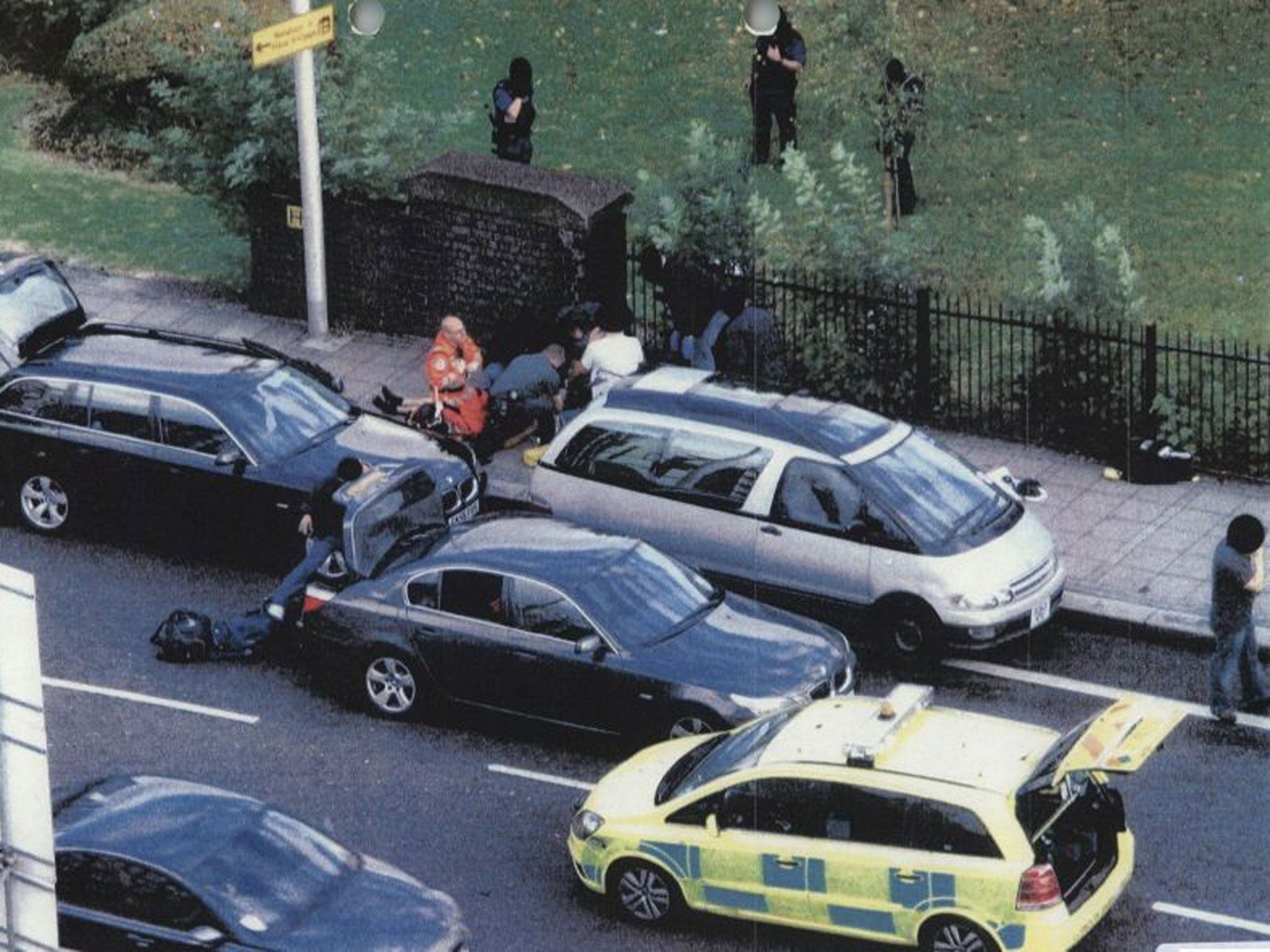 A photograph of the scene shown as evidence to the jury at the Royal Courts of Justice during the inquest