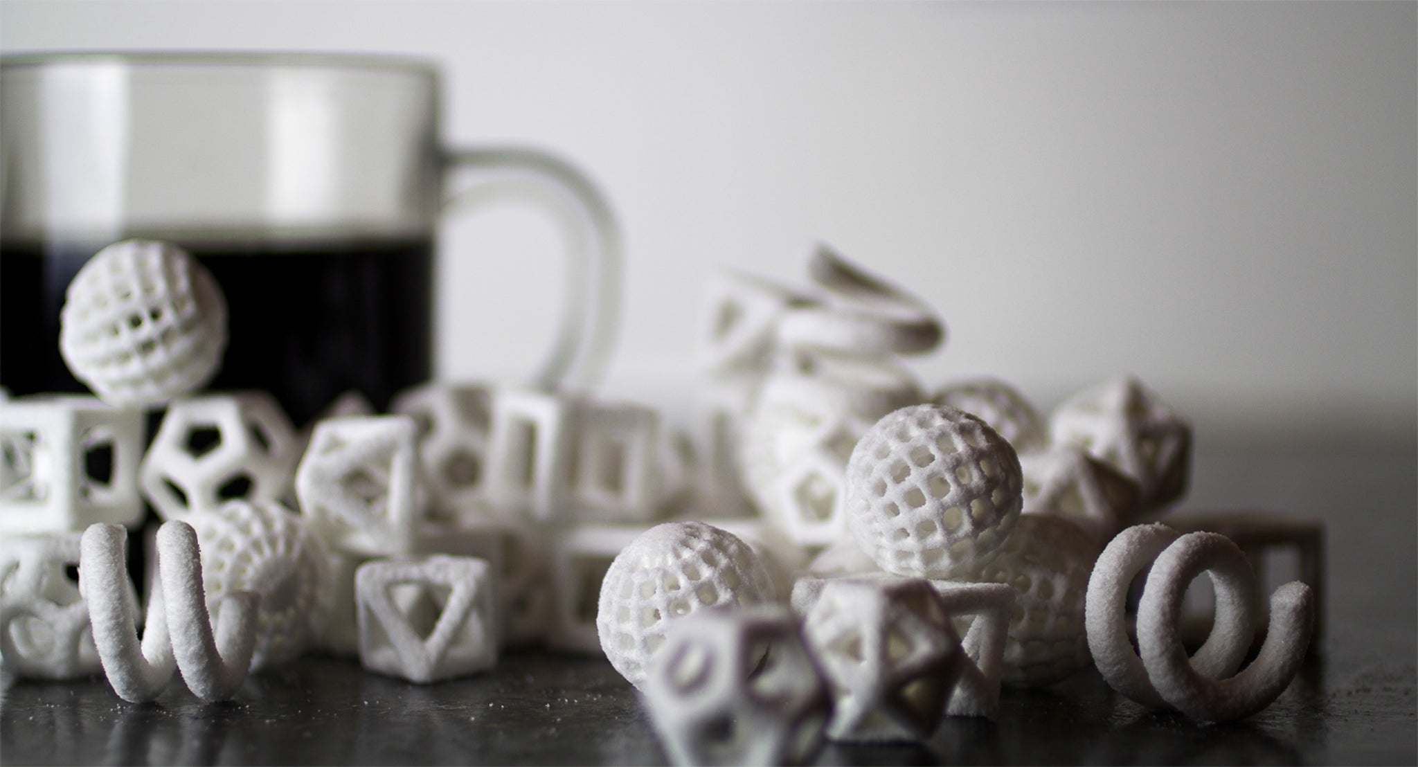 3D printed sugarcubes created by the Chefjet printer