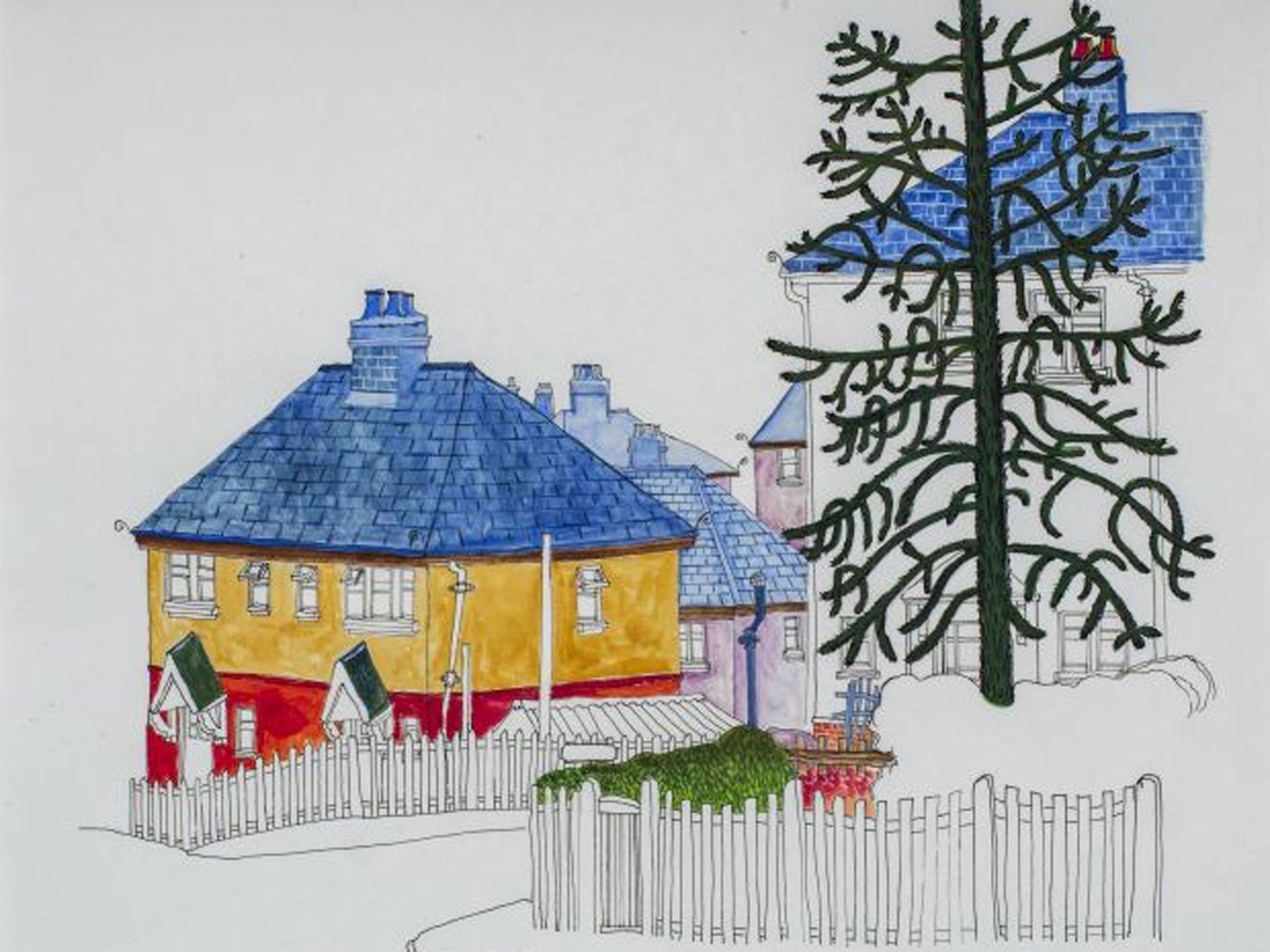 Flower Roads House with Monkey-Puzzle Tree 1966. Paintings and Drawings by Eric Meadus