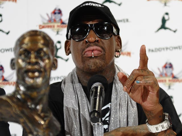 Former-NBA player Dennis Rodman during a press conference in New York in September 2013, to discuss his trip to North Korean for Kim Jong Un's birthday
