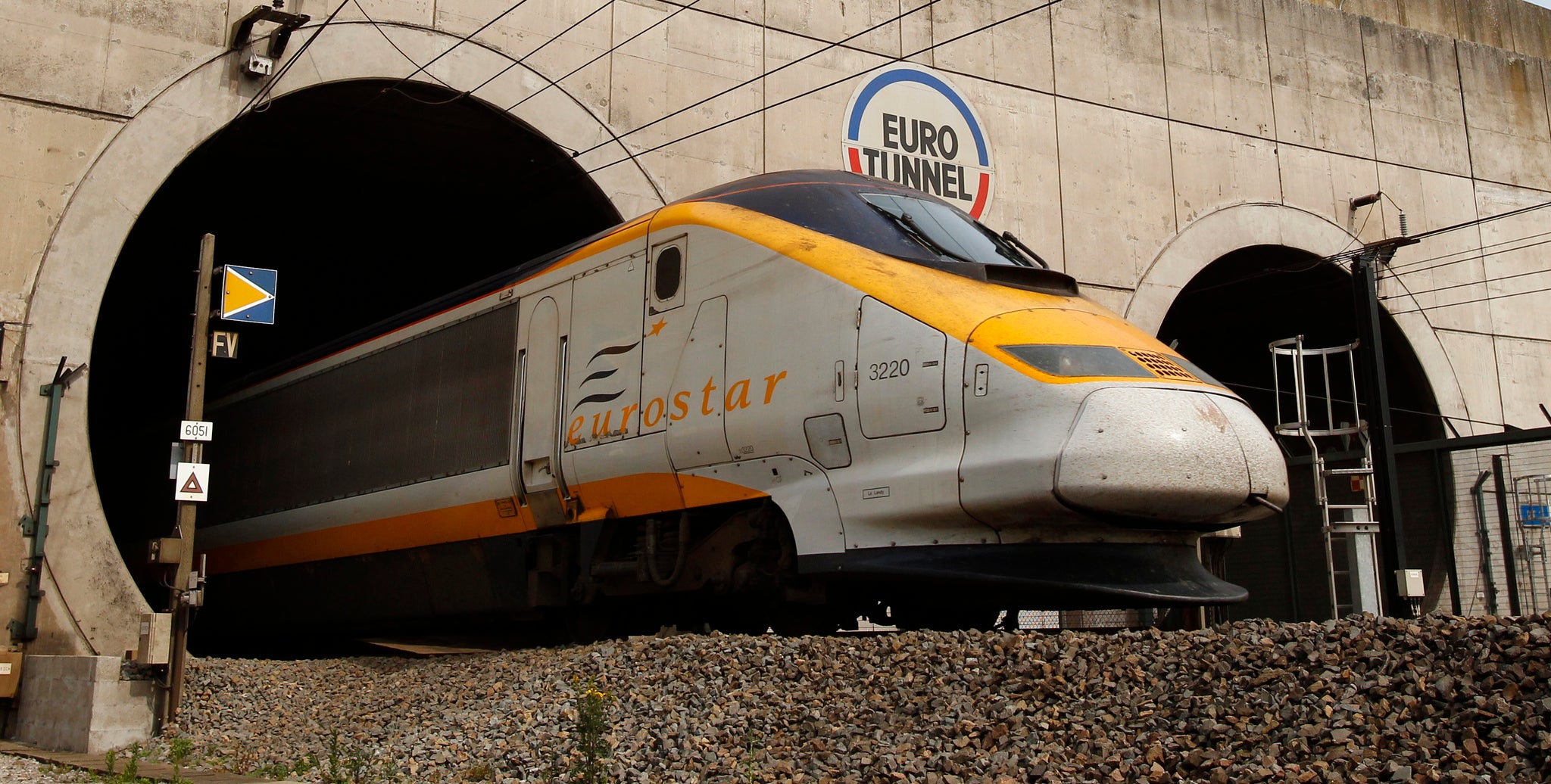 A high-speed Eurostar train leaves the Channel tunnel near the Eurotunnel terminal of Coquelles near Calais, northern France, July 1, 2010.