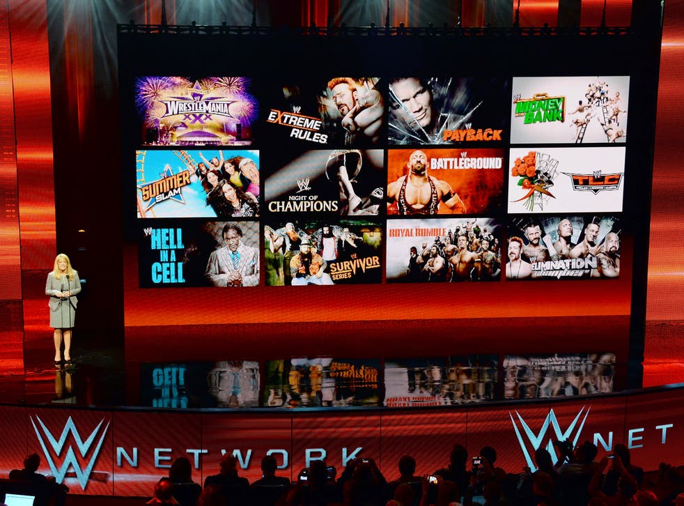 WWE Chief Revenue and Marketing Officer Michelle Wilson speaks at a news conference announces the WWE Network in Las Vegas.