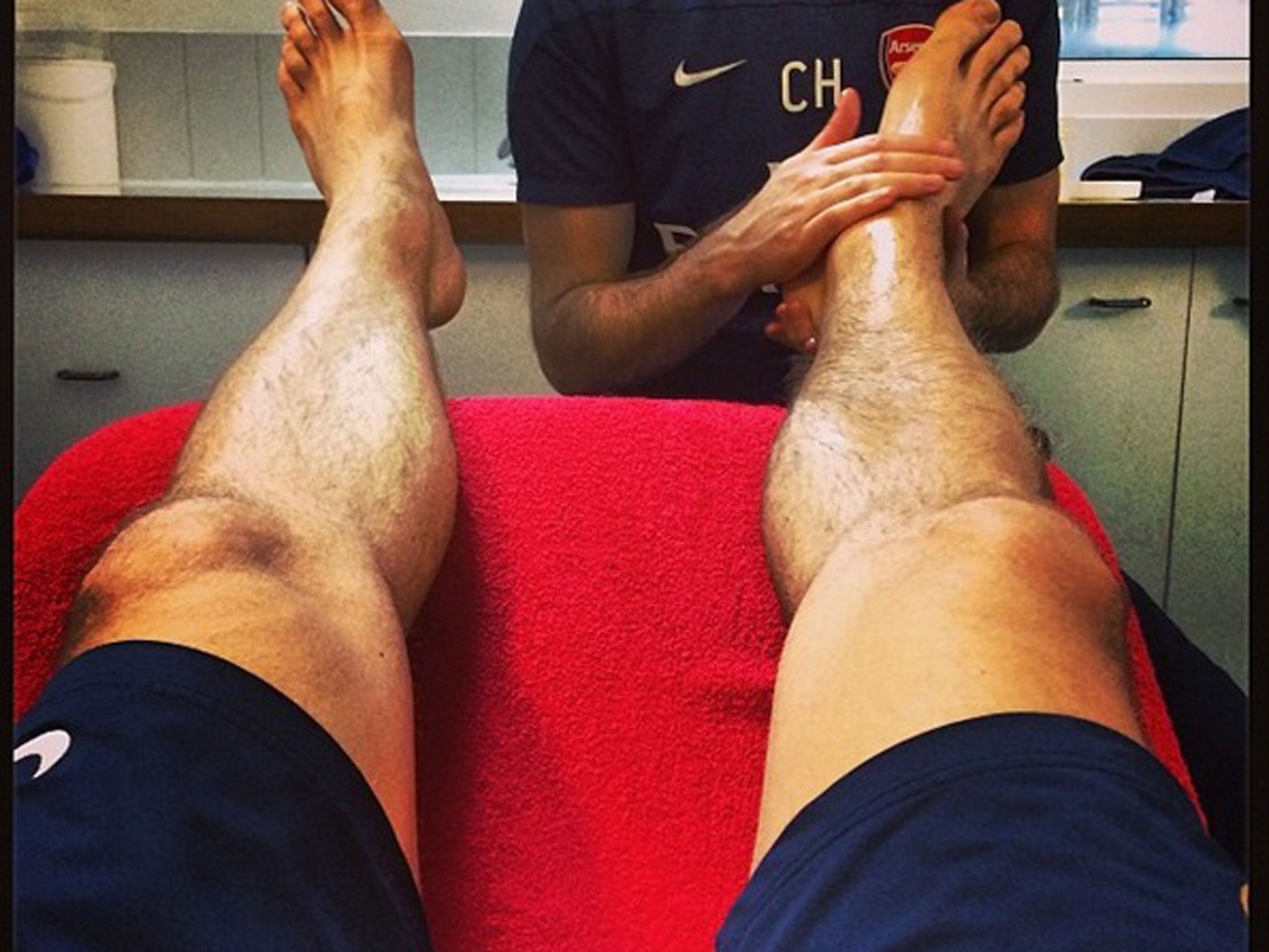 Nicklas Bendtner uploaded this picture today of him having treatment on his ankle