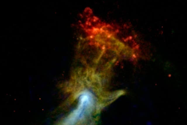NASA's Nuclear Spectroscopic Telescope Array, or NuSTAR, has imaged the structure in high-energy X-rays for the first time, shown in blue