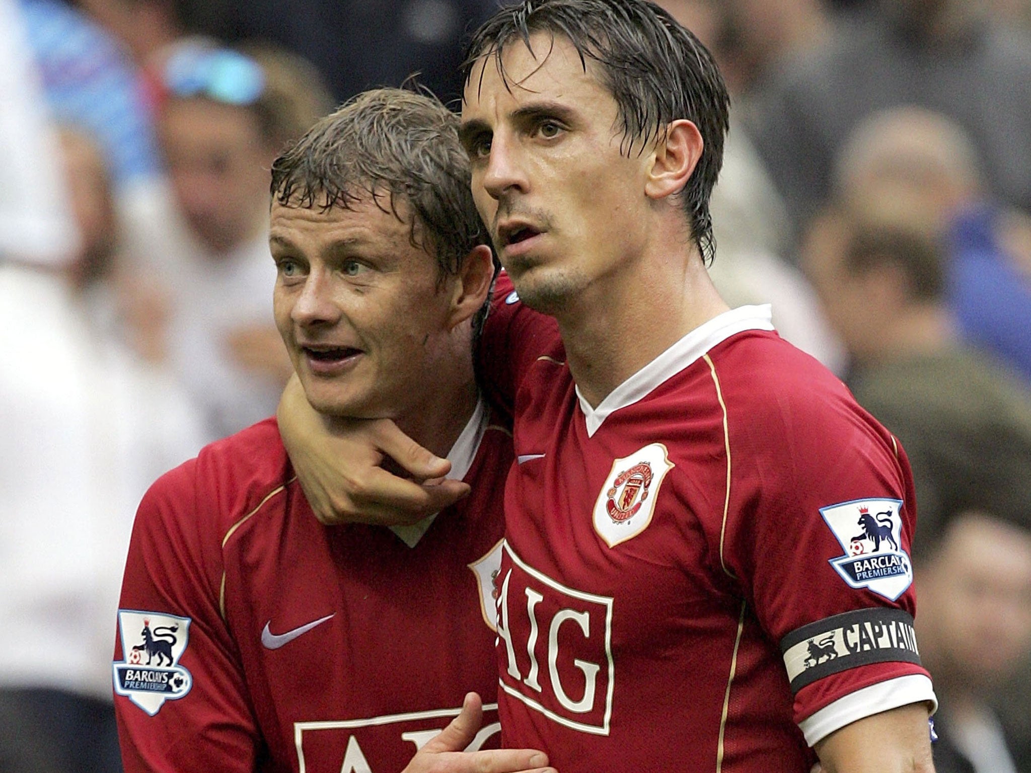 Gary Neville (right) with Manchester United team-mate Ole Gunnar Solskjaer in 2006