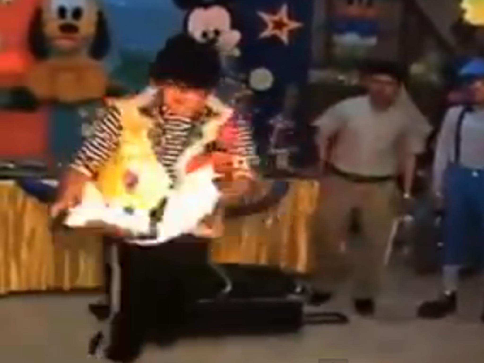 The clown is midway through his act when the a dove is set on fire