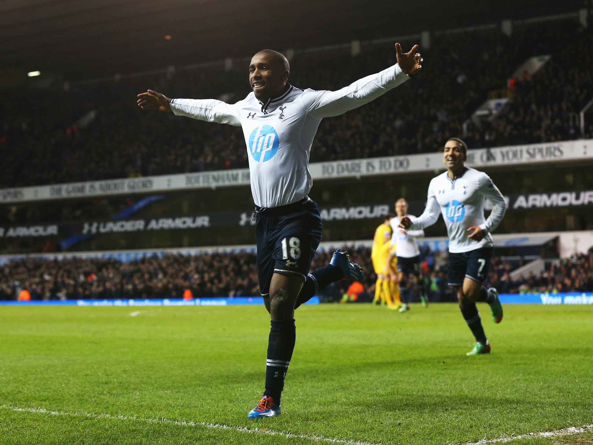 Jermain Defoe celebrates after scoring for Tottenham against Crystal Palace