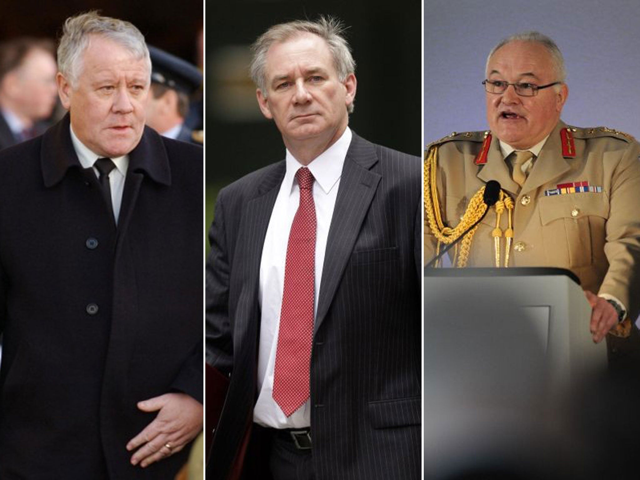 Adam Ingram, Armed Forces minister, 2001-2007 (left); Geoff Hoon,Secretary of State for Defence,1999 -2005 (centre); and general Sir Peter Wall,Oversaw British military operations in Iraq, 2003-2005