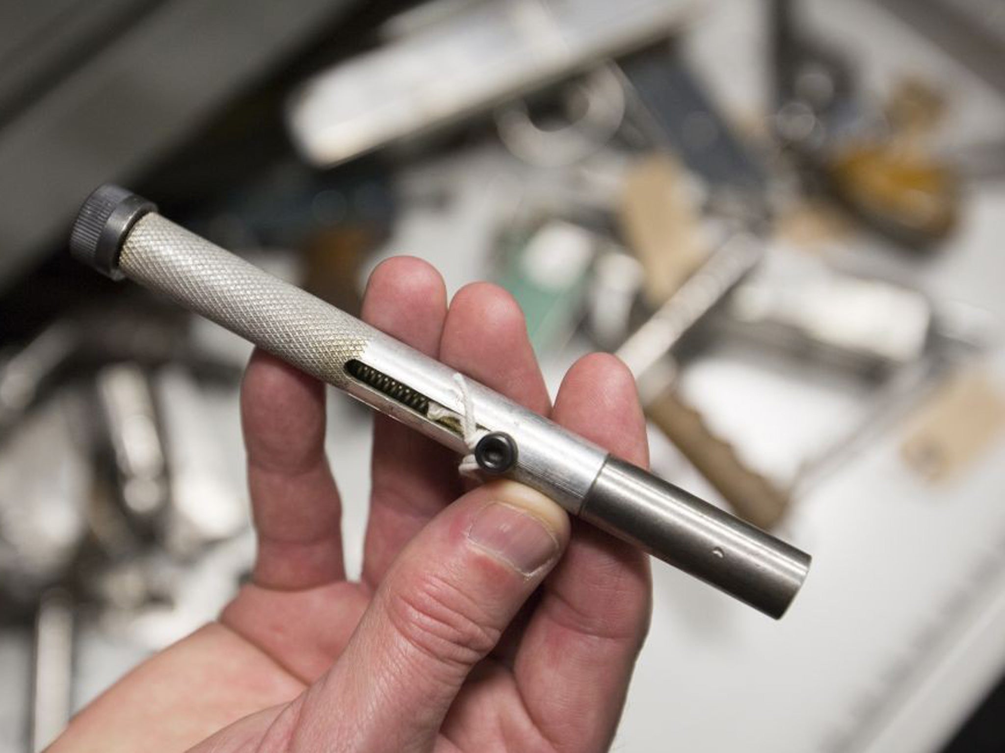 A home-made "zip gun" in the armoury at the National Ballistics Intelligence Service in Birmingham