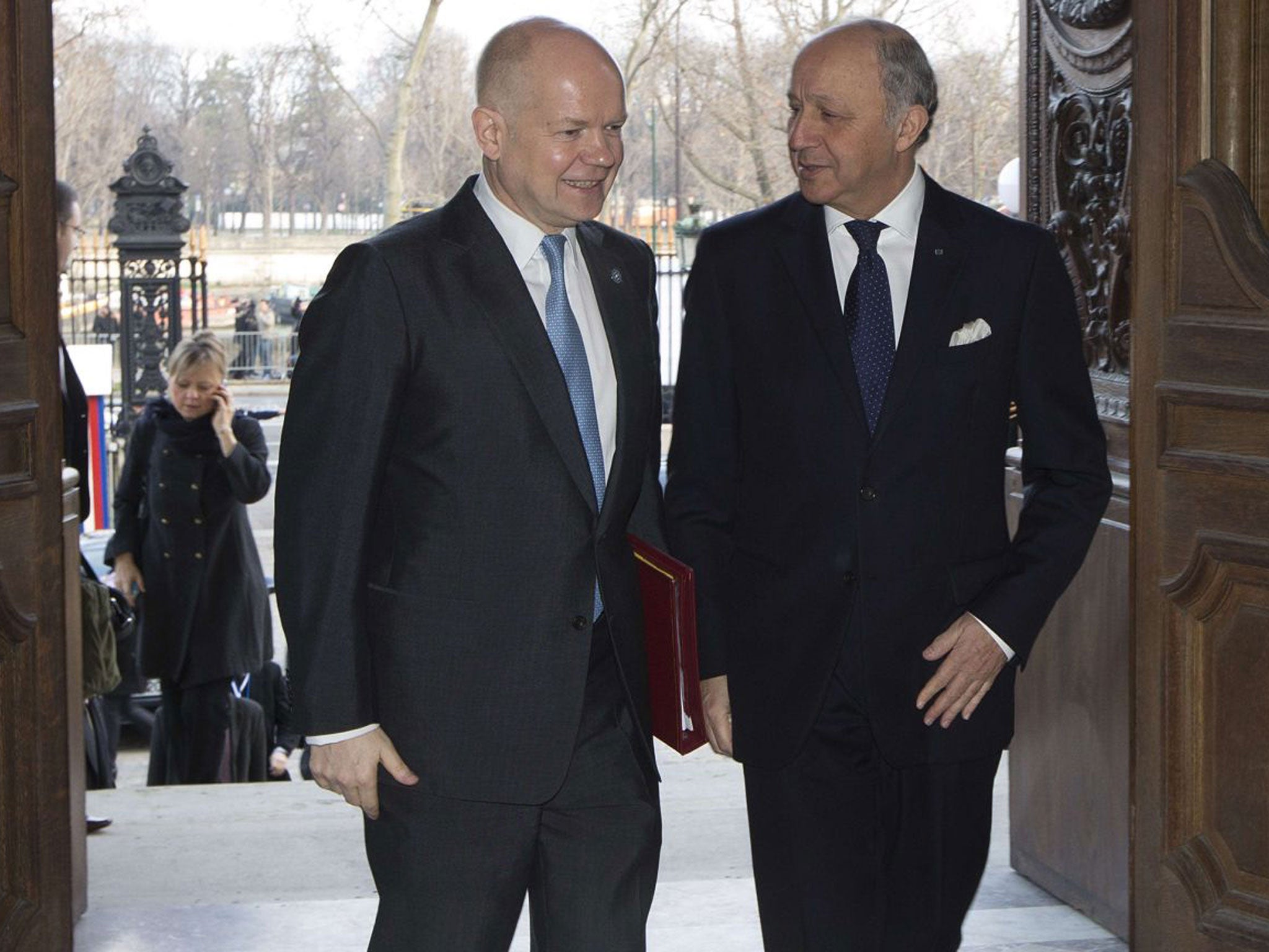 William Hague, left, with French Foreign Minister Laurent Fabius, right, said there had been no ‘systematic’ torture by British troops