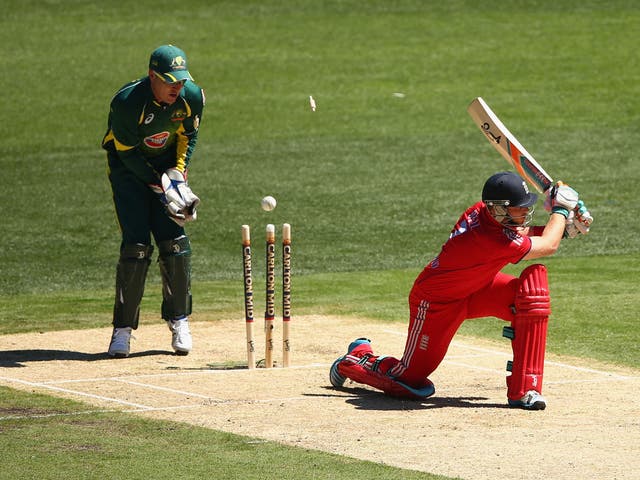 England opener Ian Bell is bowled for 41 by Xavier Doherty in Melbourne