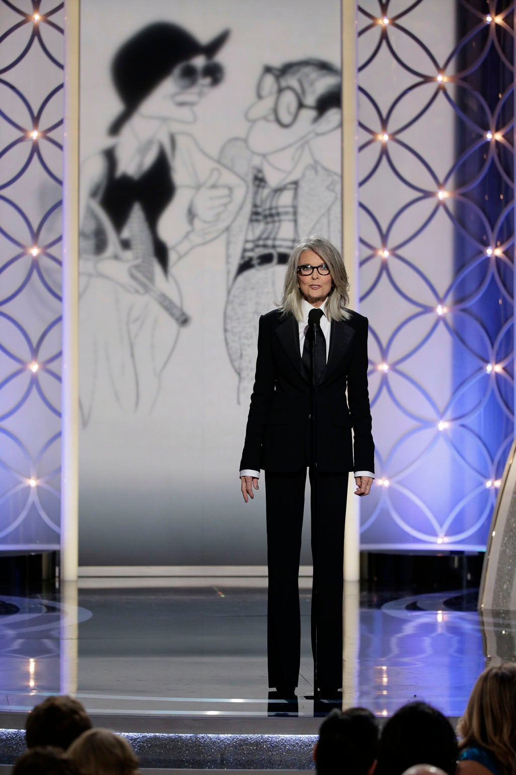 Diane Keaton accepted her former flame Woody Allen's Golden Globe on his behalf.