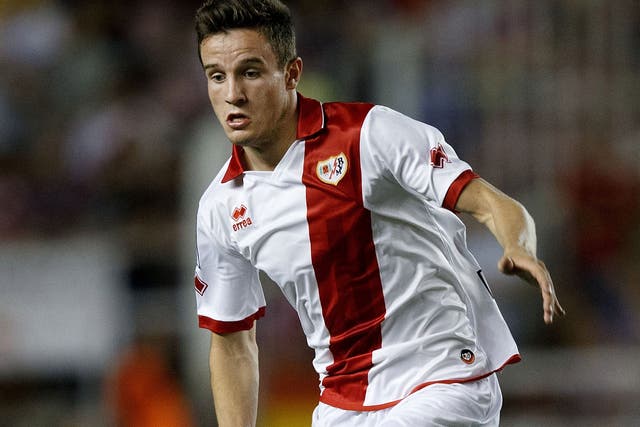 Atletico Madrid midfielder Saul Niguez, on loan with Rayo Vallecano, in action against Real Madrid in August