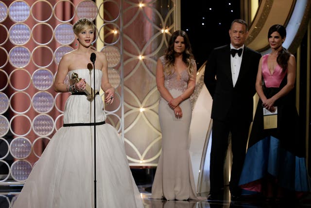 Jennifer Lawrence accepts the award for Best Supporting Actress in a Motion Picture for 'American Hustle' during the 71st Annual Golden Globe Award at The Beverly Hilton Hotel on January 12, 2014 in Beverly Hills, California.