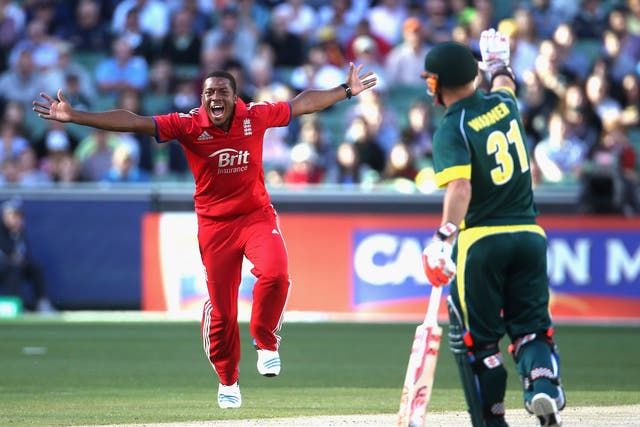 Chris Jordan appeals for an lbw decision during the first one-dayer against Australia
