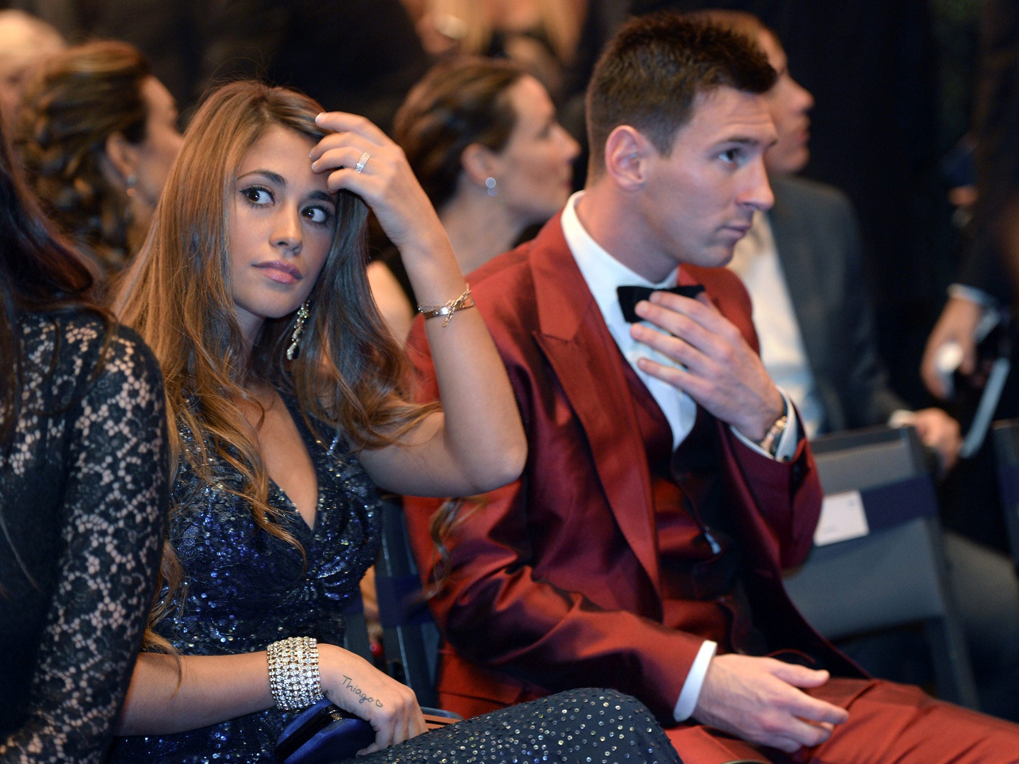 Messi and his partner Antonella Roccuzzo at the 2013 FIFA Ballon d'Or awards