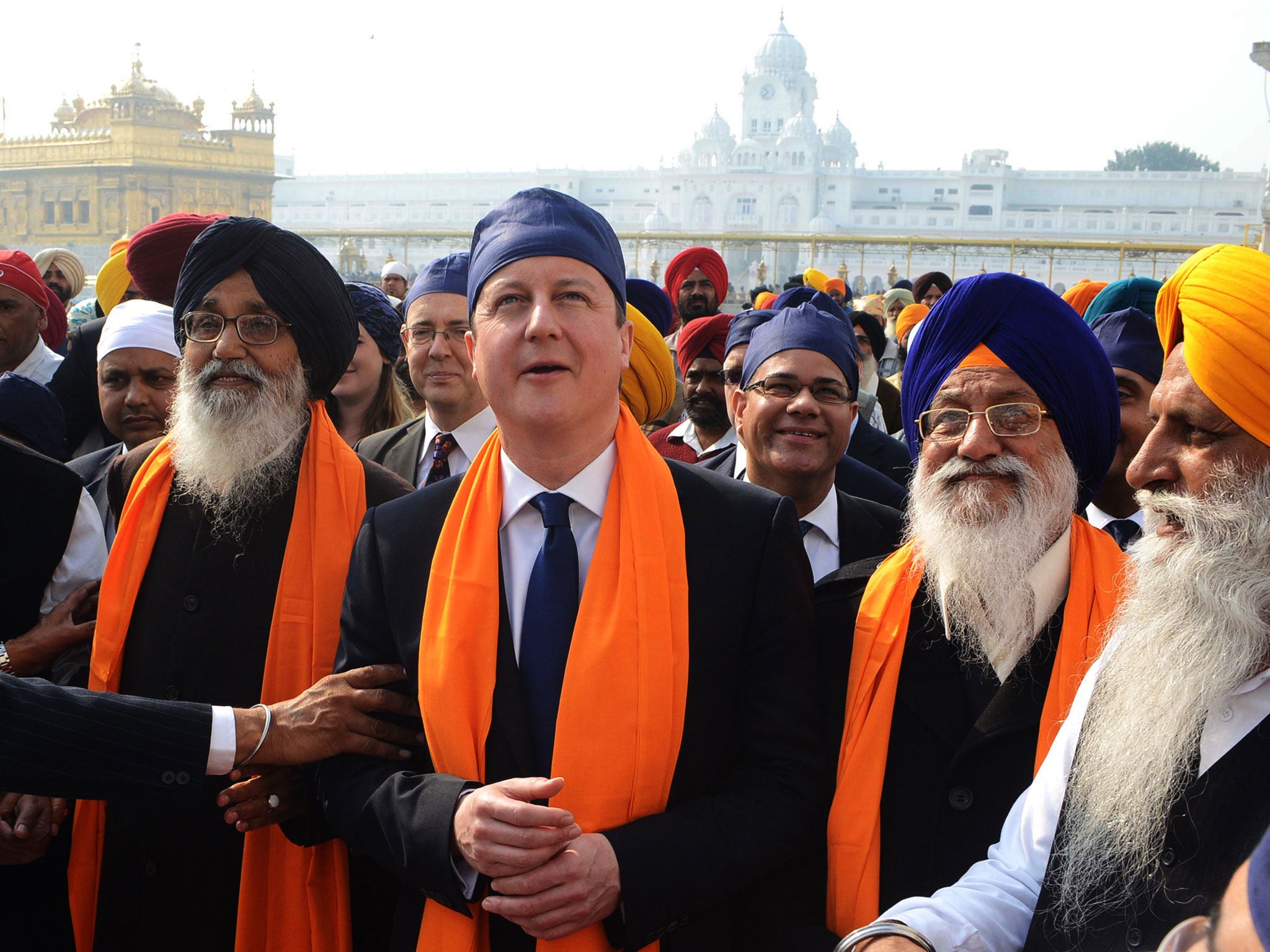 David Cameron on a visit the Sikh Shrine Golden temple in Amritsar in 2013