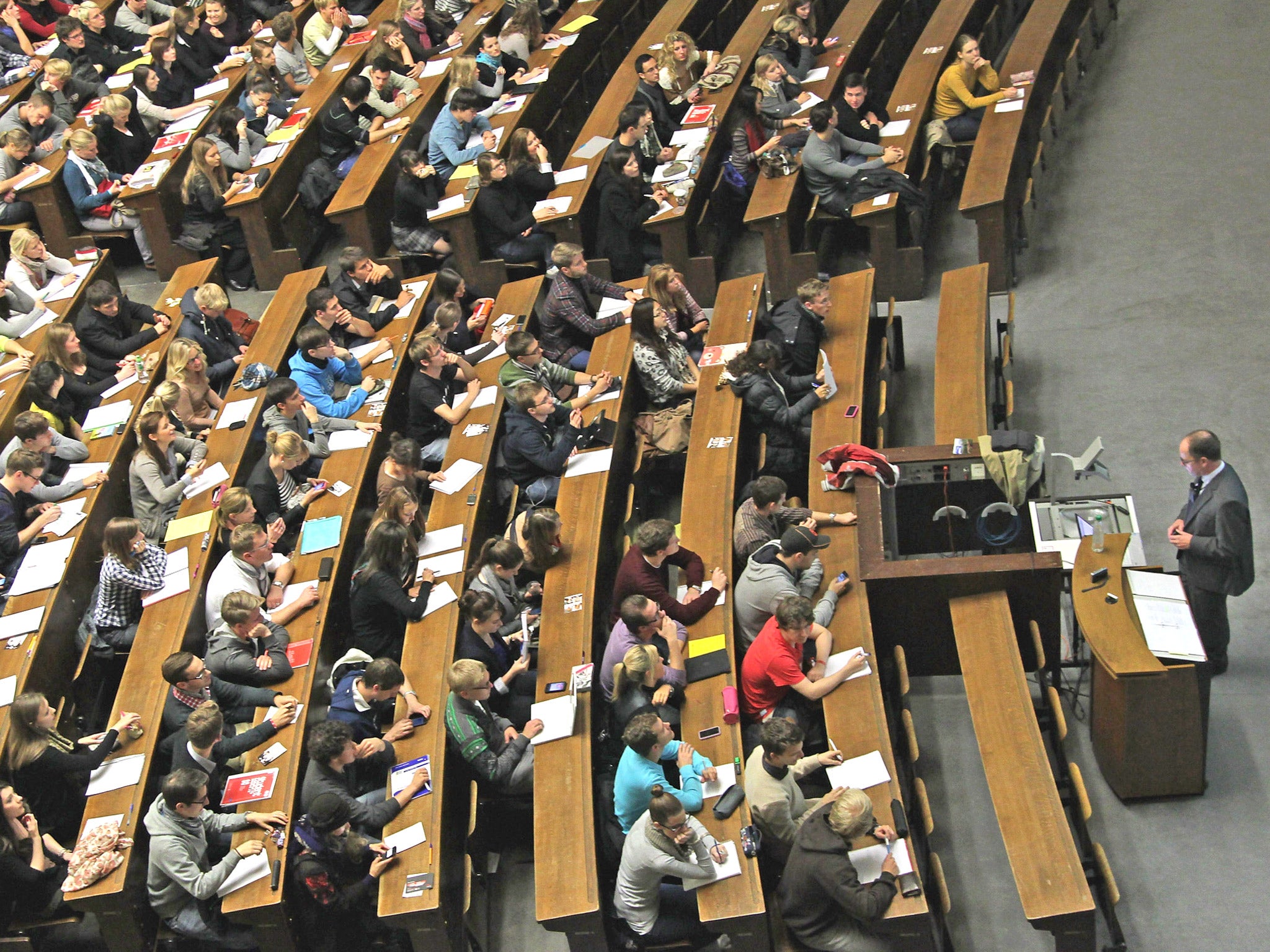 Students attend a lecture at the Ludwig Maximilians university in Munich, Germany